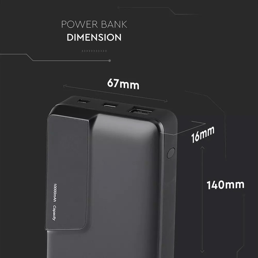 Powerbank m. display 10.000 mAh/3,7V sort