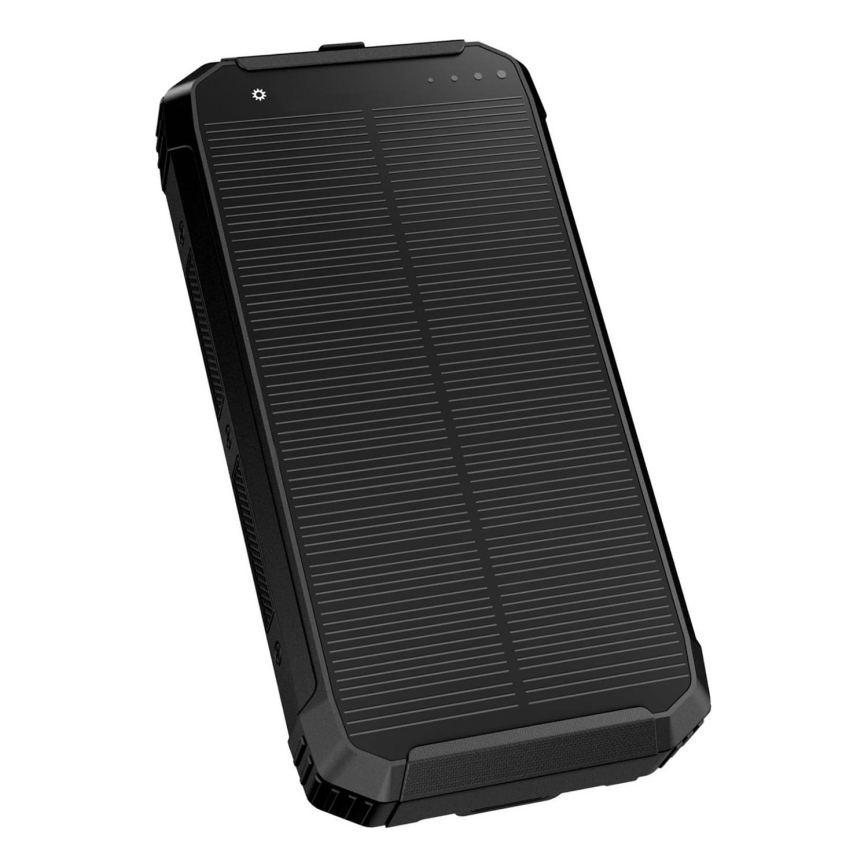 Powerbank m. LED-lys, trådløs opladning og solpanek Power Delivery 15W/10000 mAh sort