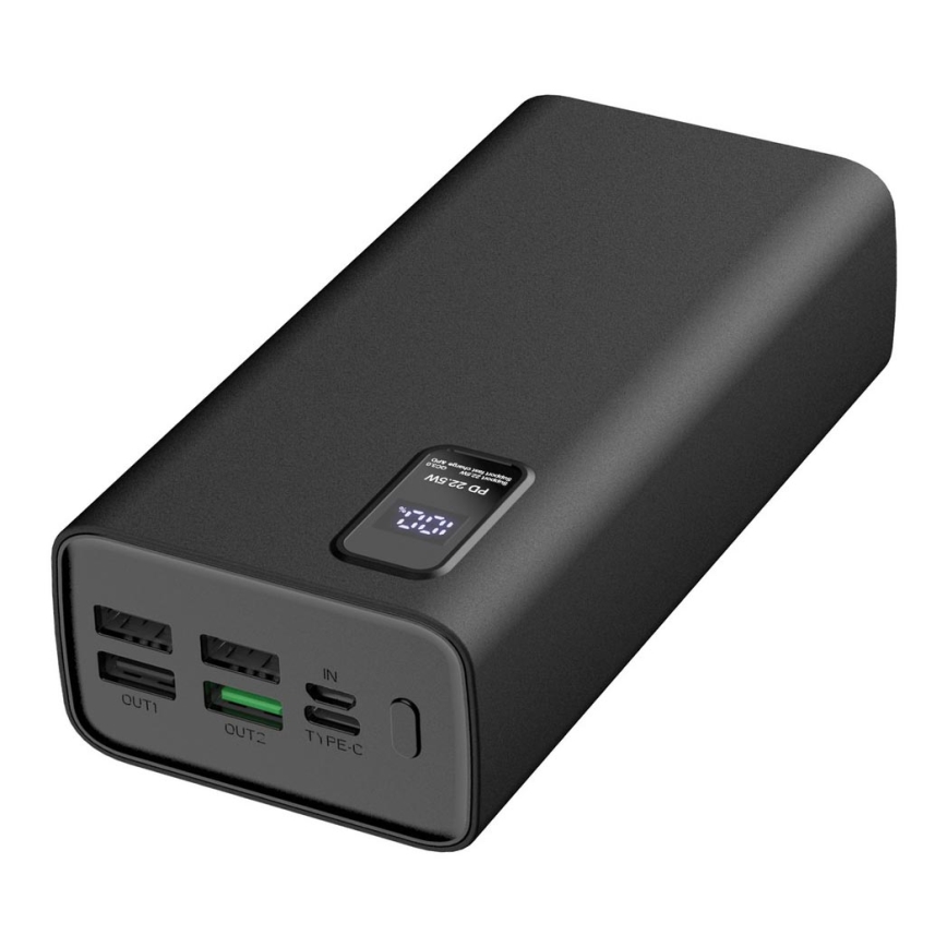 Powerbank med LED-display Power Delivery 30.000 mAh 3,7V sort