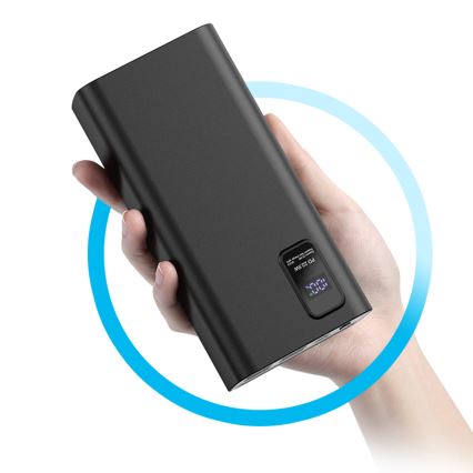 Powerbank med LED-display Power Delivery 30.000 mAh 3,7V sort