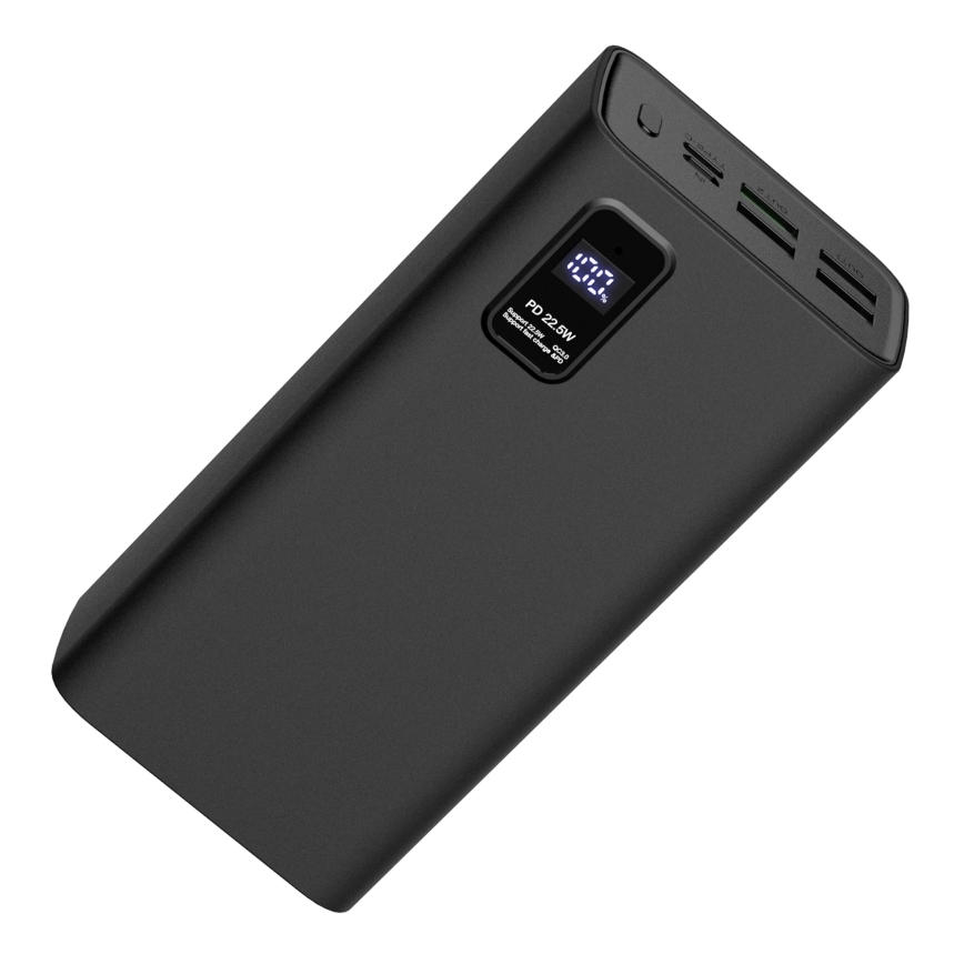 Powerbank med LED-display Power Delivery 30.000 mAh 3,7V sort