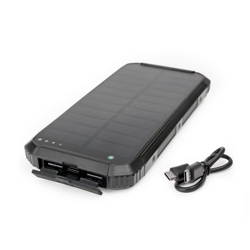 Powerbank m. LED-lys, trådløs opladning og solpanek Power Delivery 15W/10000 mAh sort
