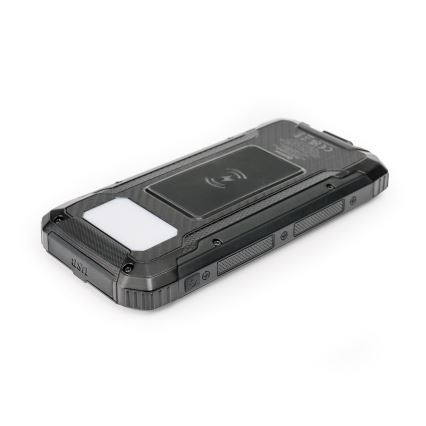 Powerbank m. LED-lys, trådløs opladning og solpanek Power Delivery 15W/10000 mAh sort