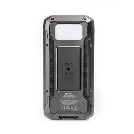 Powerbank m. LED-lys, trådløs opladning og solpanek Power Delivery 15W/10000 mAh sort