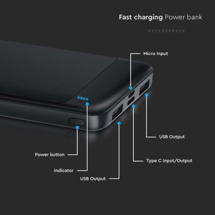 Powerbank Power Delivery 10000mAh/22,5W/5V sort