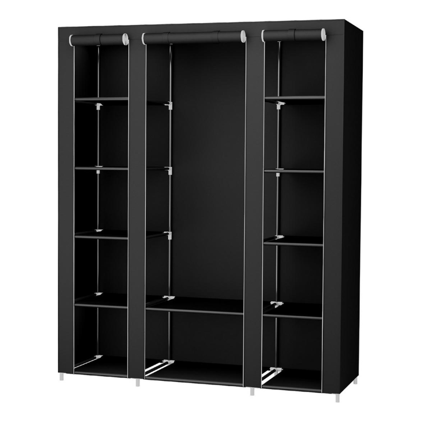 Praktisk opbevaringsskab i stof med hylder og garderobestang MATIS 150x175 cm sort