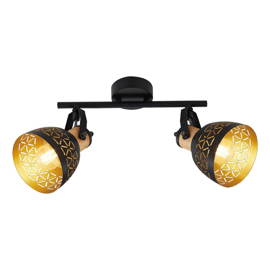 Prezent 27523 - Spotlampe MESCALA 2xE14/40W/230V sort/gummitræ