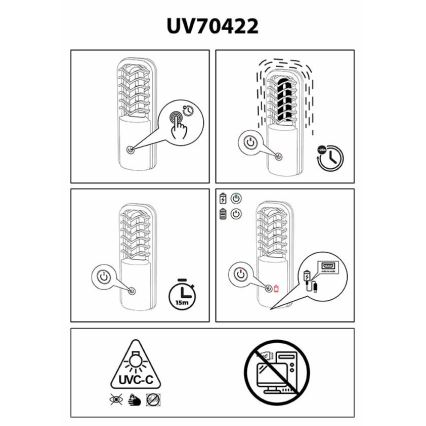 Prezent 70422 - Bakteriedræbende lampe bærbar UVC/2,5W/5V USB