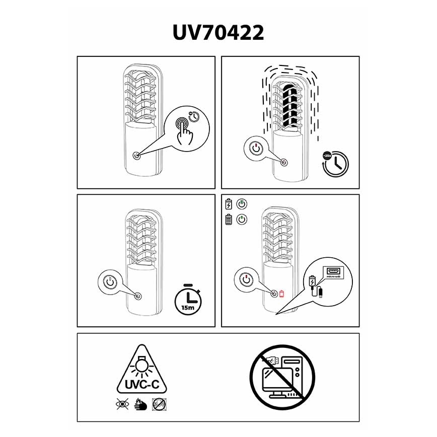 Prezent 70422 - Bakteriedræbende lampe bærbar UVC/2,5W/5V USB