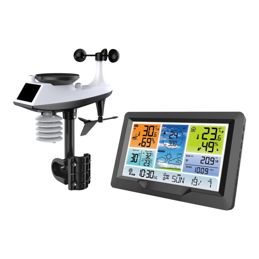 Professionel vejrstation med LCD-farveskærm og vækkeur 5V/2xAA + 3xAA