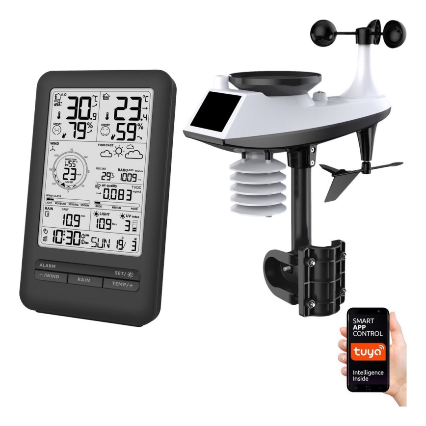 Professionel vejrstation med LCD-skærm 5V/2xAA + 3xAA + 2xAA Wi-Fi Tuya