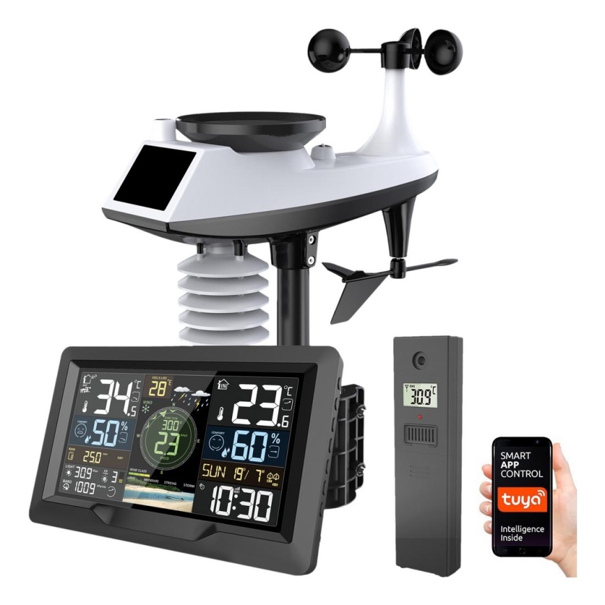 Profofesionální meteostanice m. LCD-farvedisplay 5V/2xAA + 3xAA + 2xAA Wi-Fi Tuya