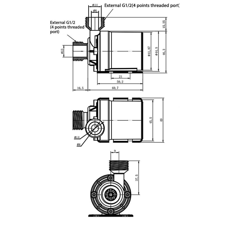 Pumpe 12VDC 800l/time G1/2"