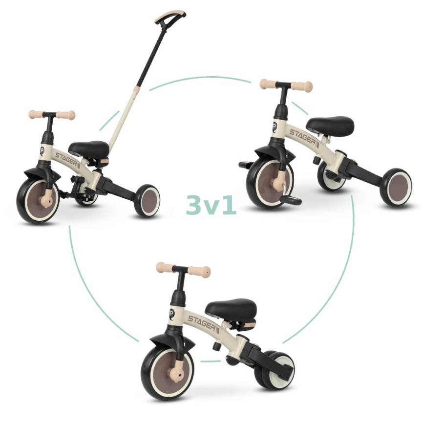 QPlay - 3-i-1 børnetrehjuler STAGER beige