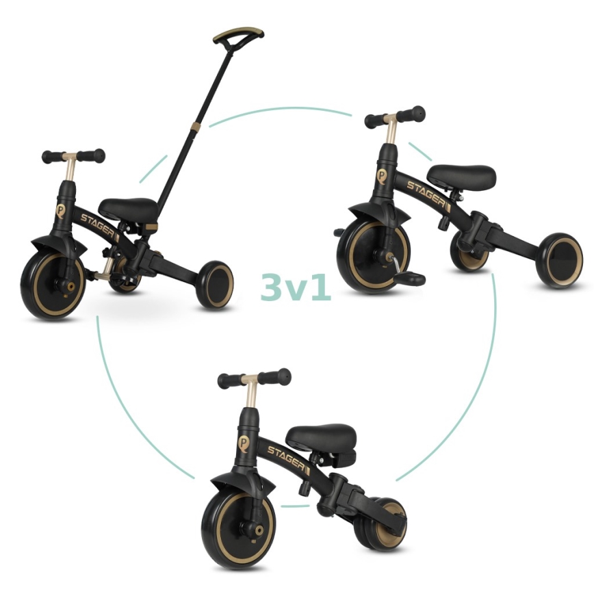 QPlay - 3-i-1 børnetrehjuler STAGER sort