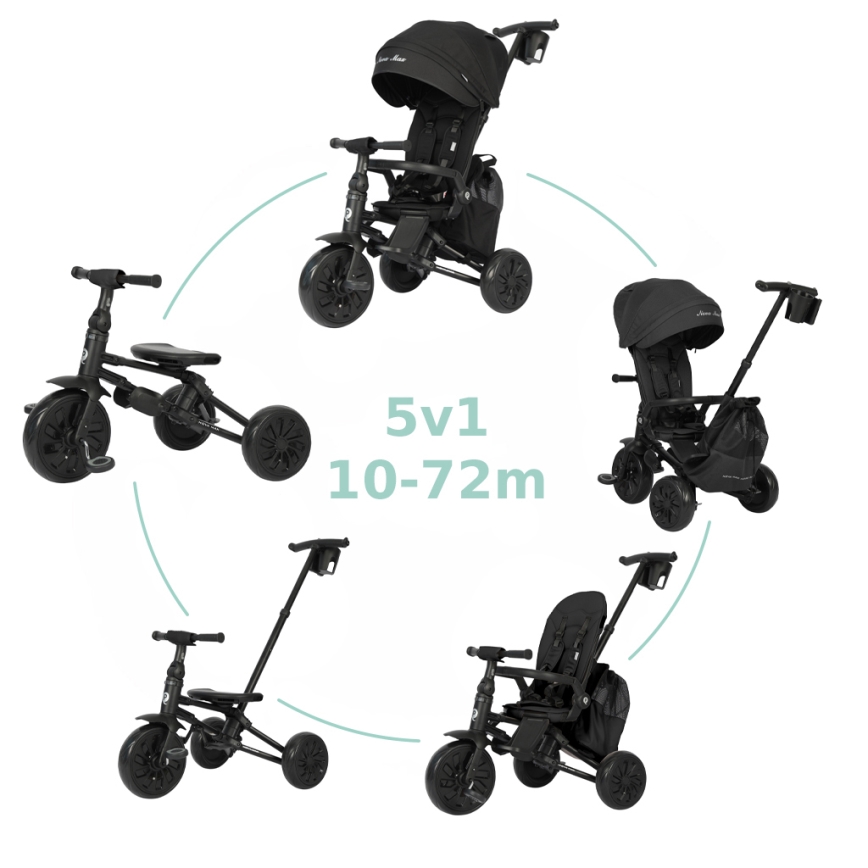 QPlay - 5-i-1 børnetrehjul NOVA MAX, sort