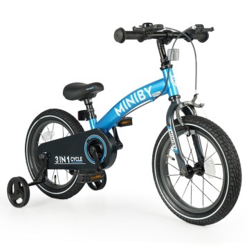 QPlay - Børnecykel 14" MINIBY 3-i-1 blå