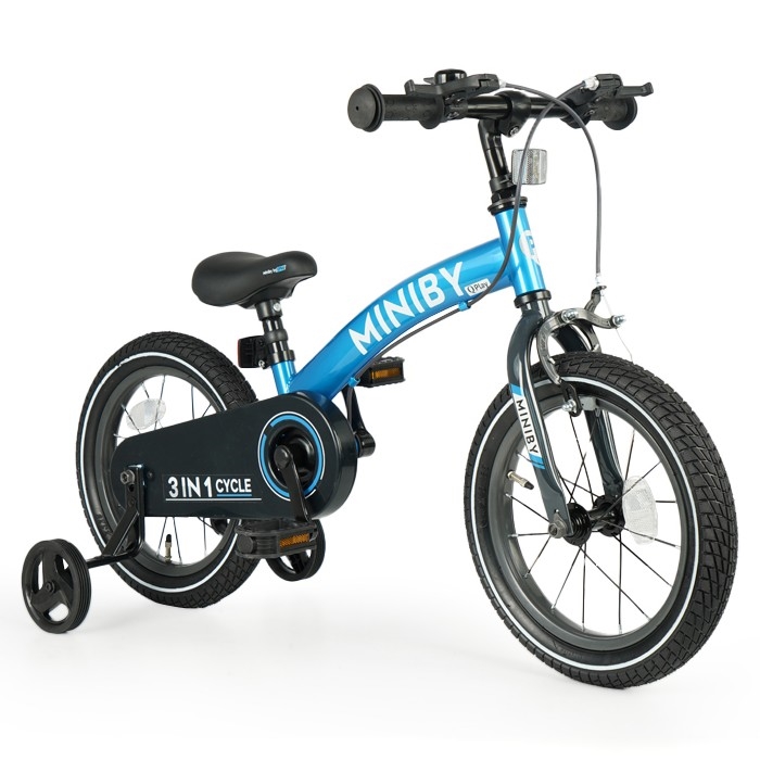 QPlay - Børnecykel 14" MINIBY 3-i-1 blå
