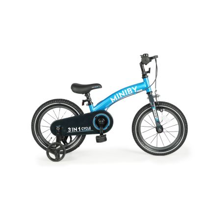 QPlay - Børnecykel 14" MINIBY 3-i-1 blå