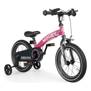 QPlay - Børnecykel 14" MINIBY 3-i-1 lyserød