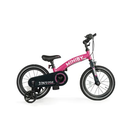 QPlay - Børnecykel 14" MINIBY 3-i-1 lyserød