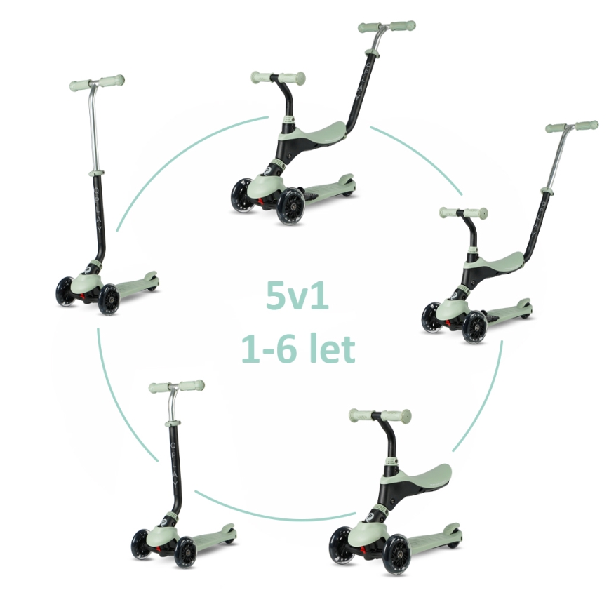 QPlay - Børneløbehjul SEMA PRO 5-i-1 med LED-hjul, grøn