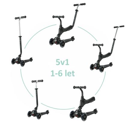 QPlay - Børnescooter med LED-hjul 5-i-1 SEMA PRO sort