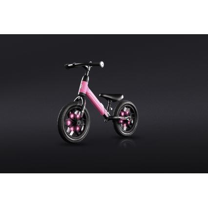 QPlay - Løbecykel med LED-lys på hjul SPARK lyserød
