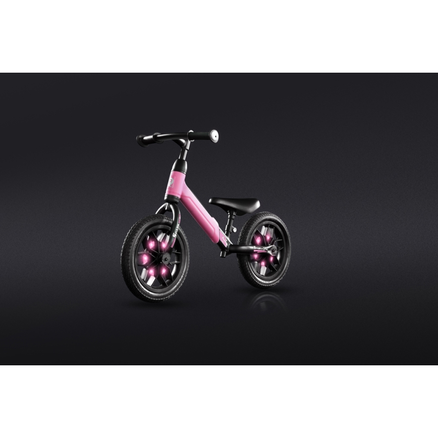 QPlay - Løbecykel med LED-lys på hjul SPARK lyserød