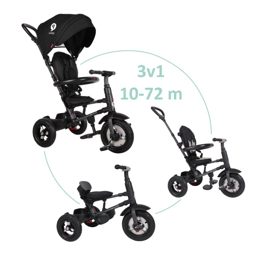 QPlay - Trehjulet cykel 3-i-1 RITO AIR sort