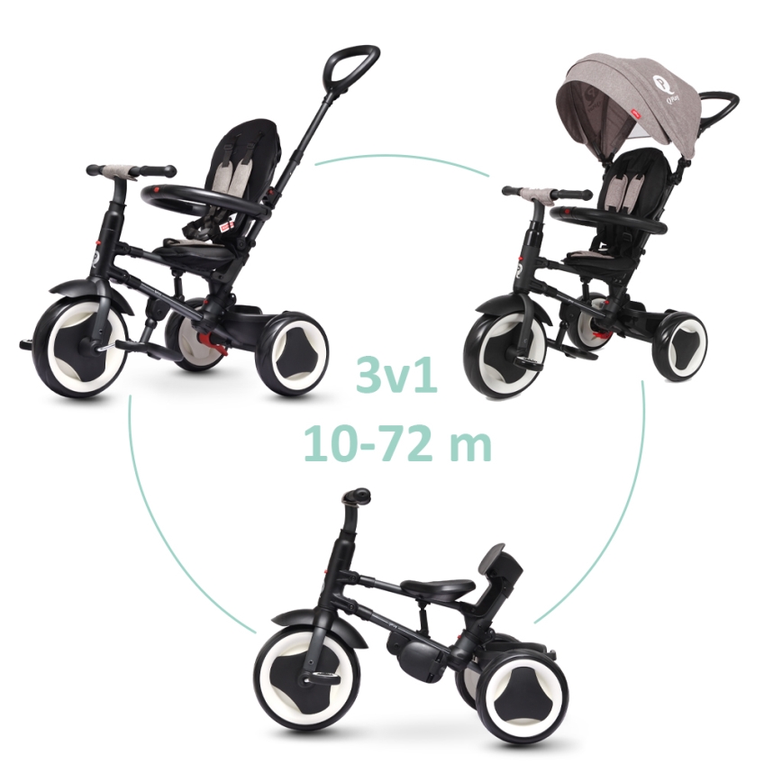 QPlay - Trehjulet cykel 3-i-1 RITO EVO grå