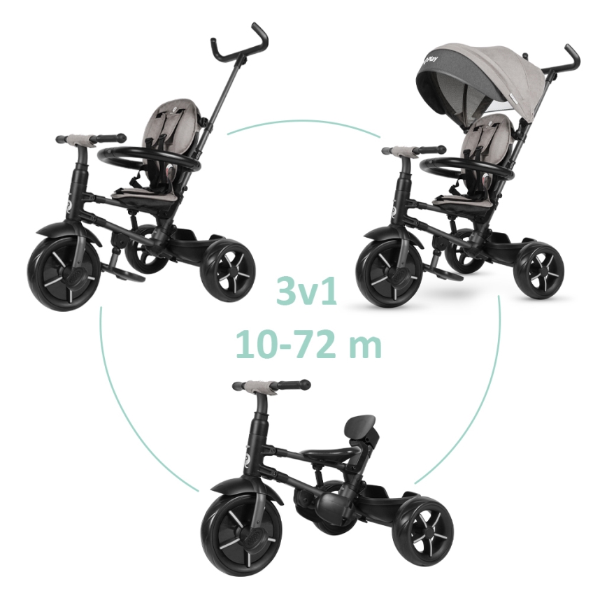 QPlay - Trehjulet cykel 3-i-1 RITO STAR lysegrå
