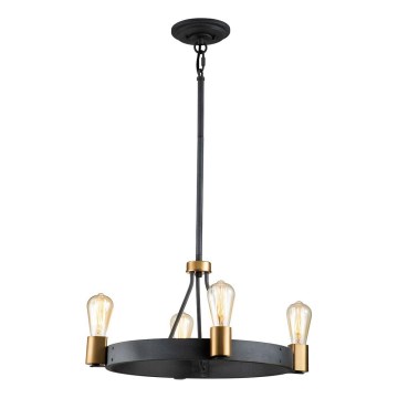 Quintiesse - Loftlampe på stang SILAS 4xE27/60W/230V Ø 54,9 cm sort/guld