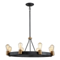 Quintiesse - Lysekrone på stang SILAS 8xE27/60W/230V Ø 82,9 cm sort/guld