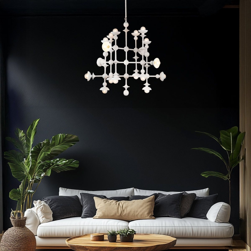 Quintiesse - Lysekrone på stang CADENCE 18xE14/40W/230V hvid