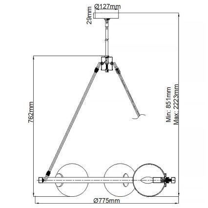 Quintiesse - Loftlampe på stang HARPER 5xE14/60W/230V Ø 77,5 cm blank krom/røget glas