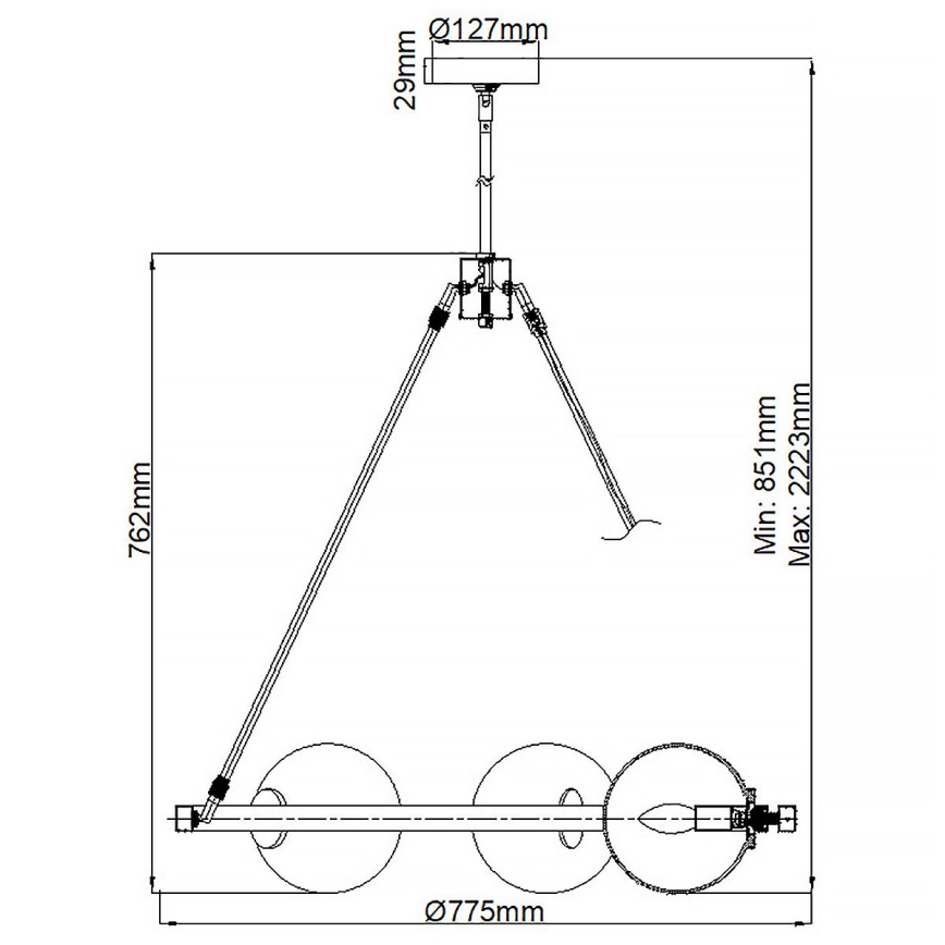 Quintiesse - Loftlampe på stang HARPER 5xE14/60W/230V Ø 77,5 cm blank krom/røget glas