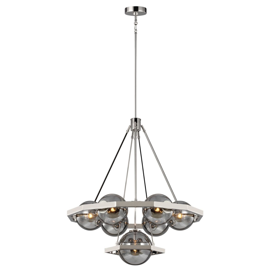 Quintiesse - Pendel på stang HARPER 7xE14/60W/230V Ø 81,3 cm blank krom/røget glas