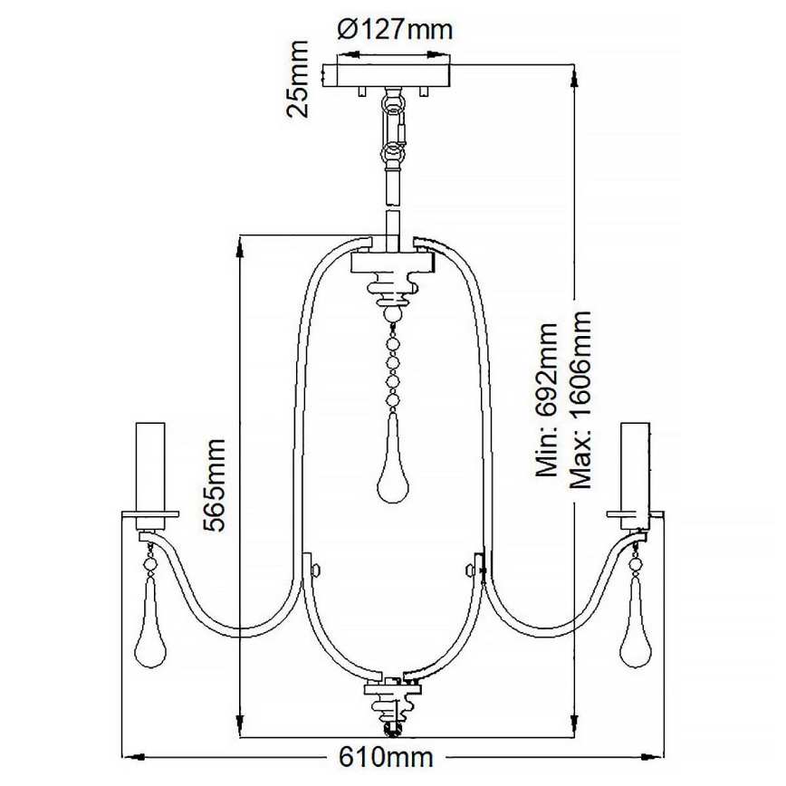 Quintiesse - Lysekrone på stang KARLEE 5xE14/60W/230V Ø 61 cm mat krom