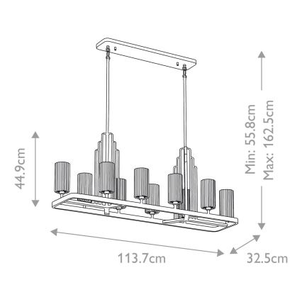 Quintiesse - Lysekrone på stang KIMROSE 10xE14/40W/230V blank krom