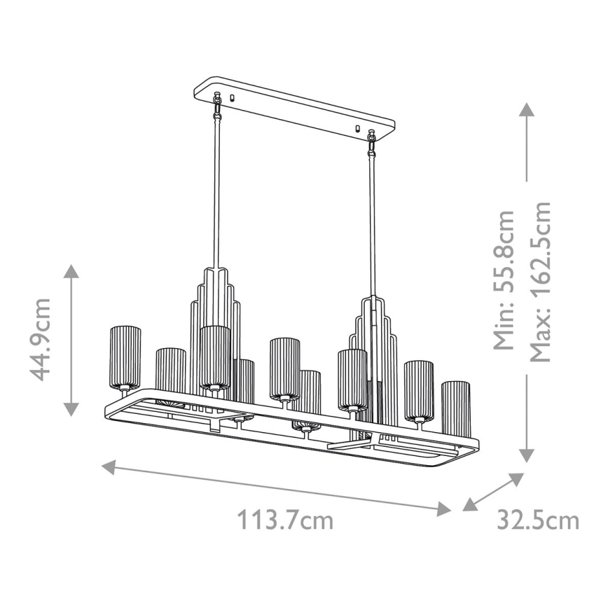 Quintiesse - Lysekrone på stang KIMROSE 10xE14/40W/230V blank krom