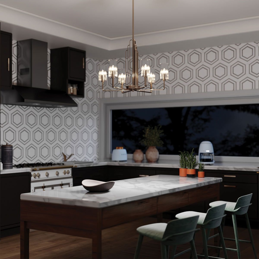 Quintiesse - Pendel på stang KIMROSE 6xE14/40W/230V Ø 68,6 cm poleret krom