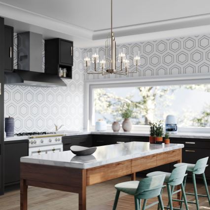 Quintiesse - Pendel på stang KIMROSE 6xE14/40W/230V Ø 68,6 cm poleret krom