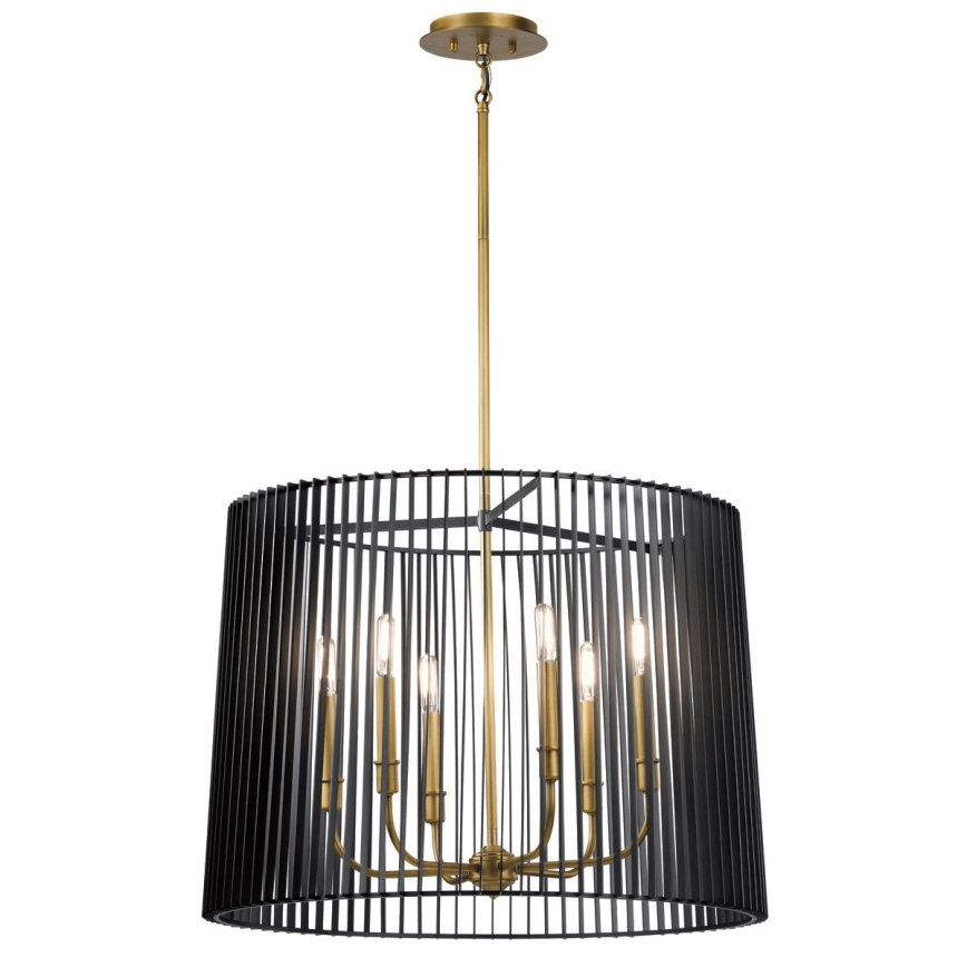 Quintiesse - Stangpendel LINARA 6xE14/60W/230V Ø 66 cm sort/guld