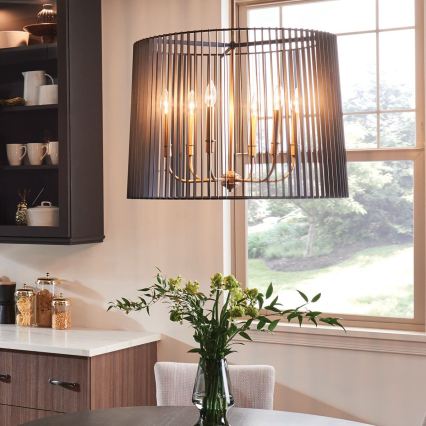 Quintiesse - Stangpendel LINARA 6xE14/60W/230V Ø 66 cm sort/guld