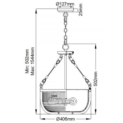 Quintiesse - Lysekrone med kæde ROUX 3xE27/60W/230V Ø 40,6 cm guldfarvet