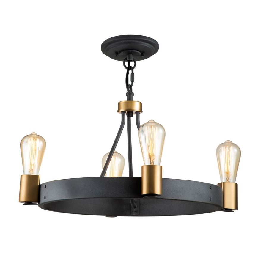 Quintiesse - Loftlampe på stang SILAS 4xE27/60W/230V Ø 54,9 cm sort/guld