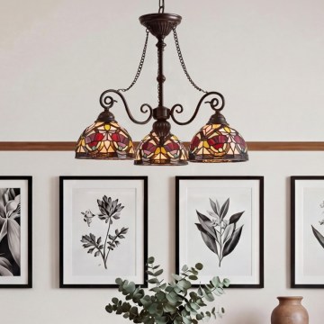 Quoizel - Kædeophængt Tiffany-lysekrone LARISSA 3xE27/60W/230V Ø 63,6 cm
