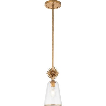 Quoizel - Pendellampe STARING 1xE27/40W/230V diameter 18,4 cm guldfarvet/patina/transparent