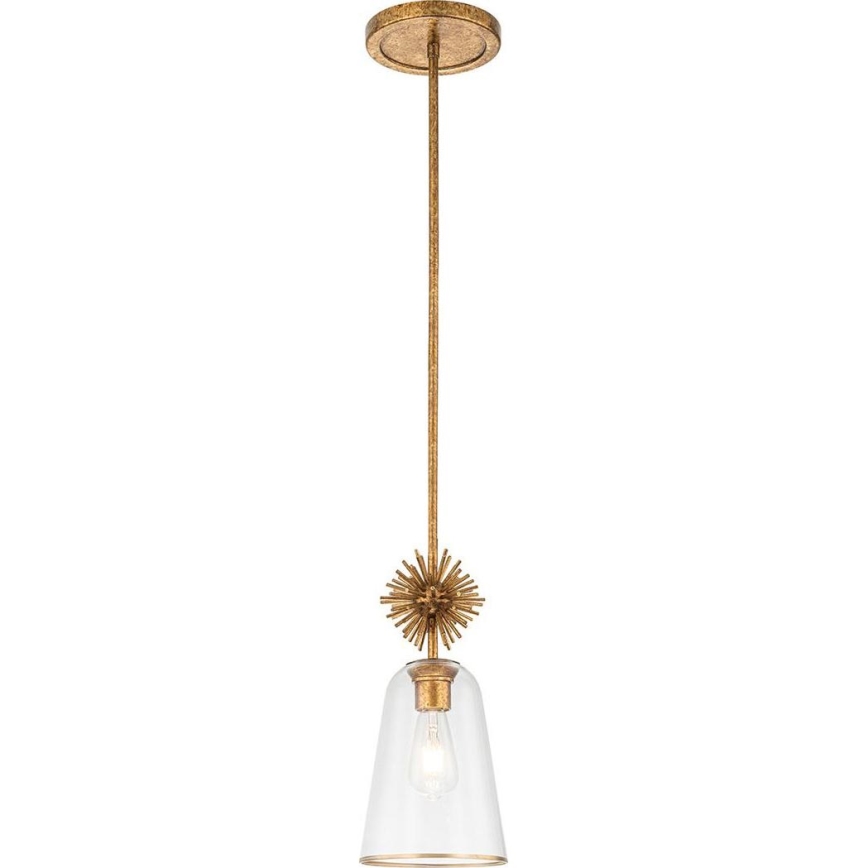 Quoizel - Pendellampe STARING 1xE27/40W/230V diameter 18,4 cm guldfarvet/patina/transparent